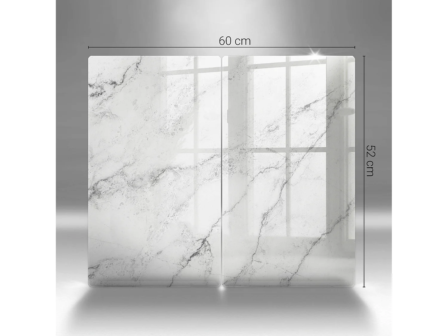 Rechteckiges Küchenbrett aus Glas, 2 Stück 30x52 cm. Elegante Marmorstruktur