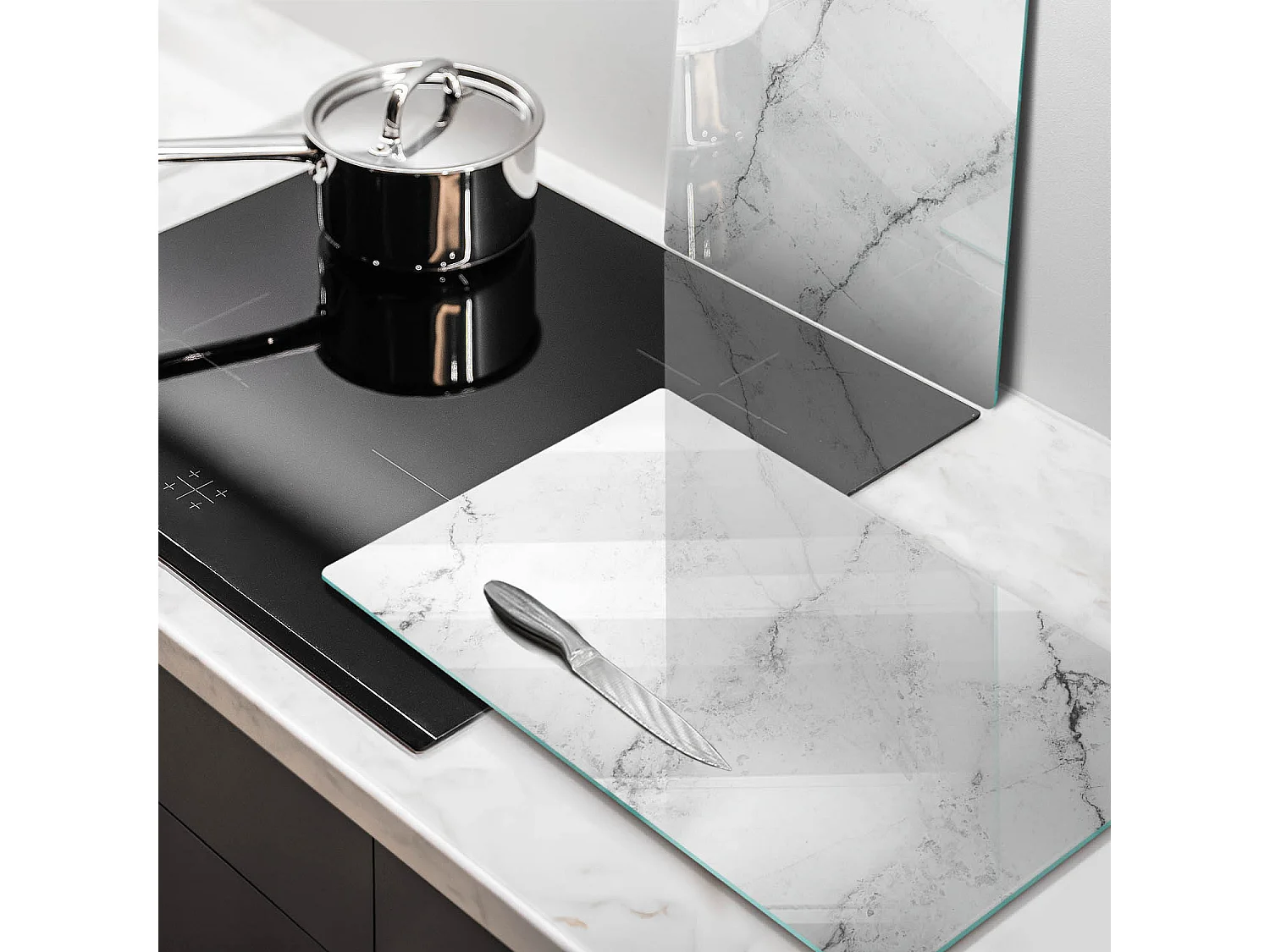 Planche de cuisine rectangulaire en verre, 2 pièces 30x52 cm Texture marbre élégante