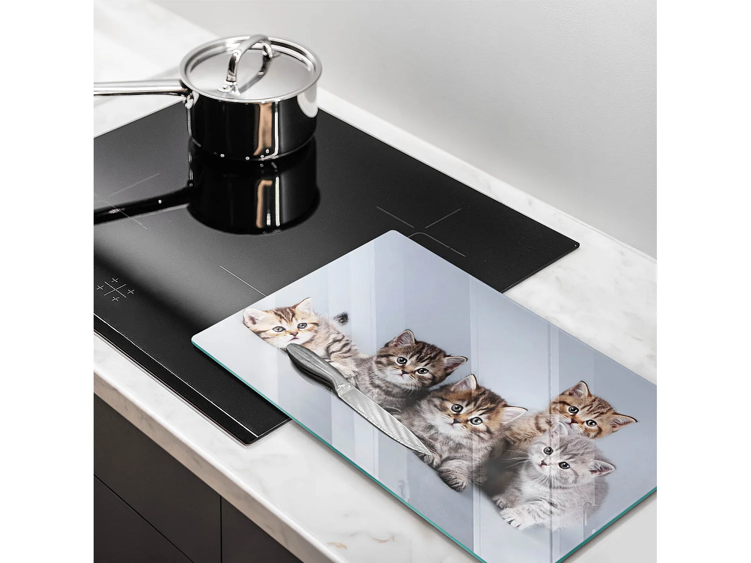 Planche de cuisine rectangulaire en verre, 52x30 cm Doux petits chatons