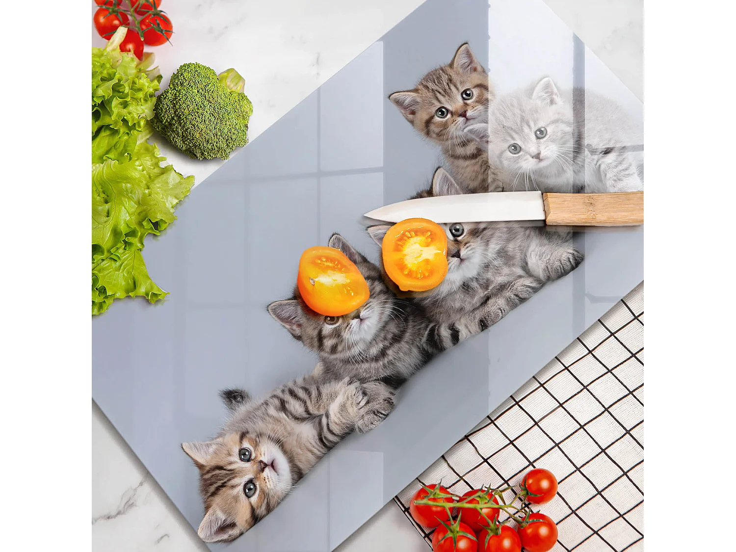 Planche de cuisine rectangulaire en verre, 52x30 cm Doux petits chatons