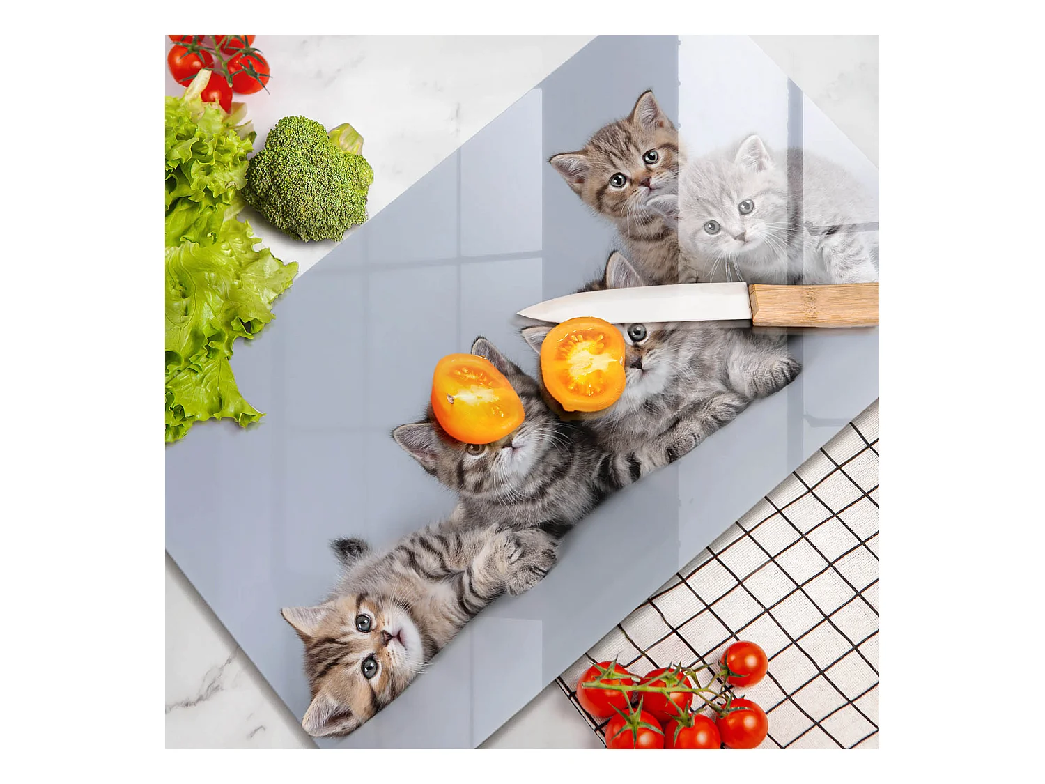 Planche de cuisine rectangulaire en verre, 52x30 cm Doux petits chatons