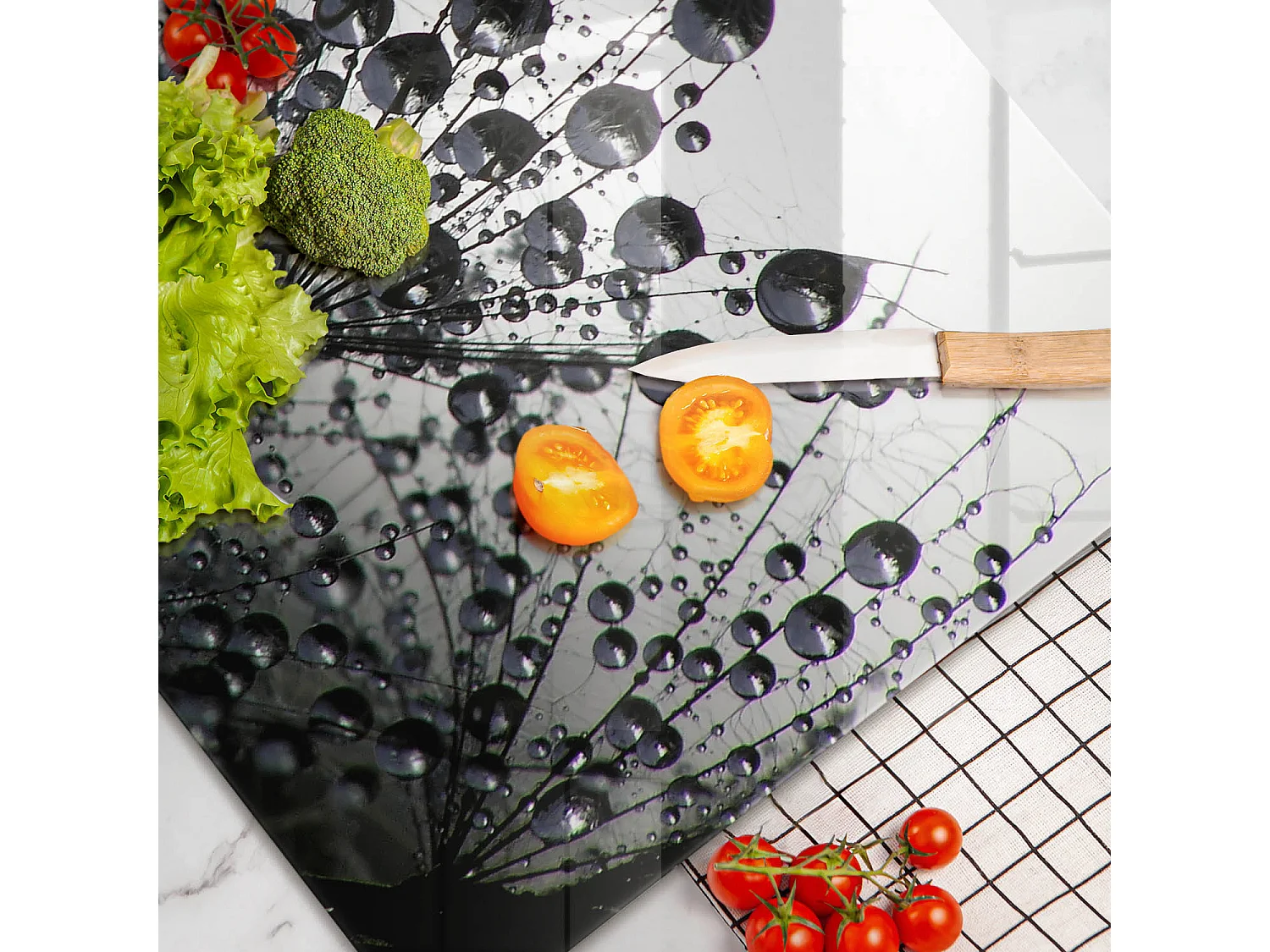 Planche de cuisine rectangulaire en verre, 80x52 cm Pissenlits et rosée