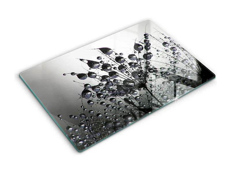 Rechteckiges Küchenbrett aus Glas, 80x52 cm Löwenzahn und Tau