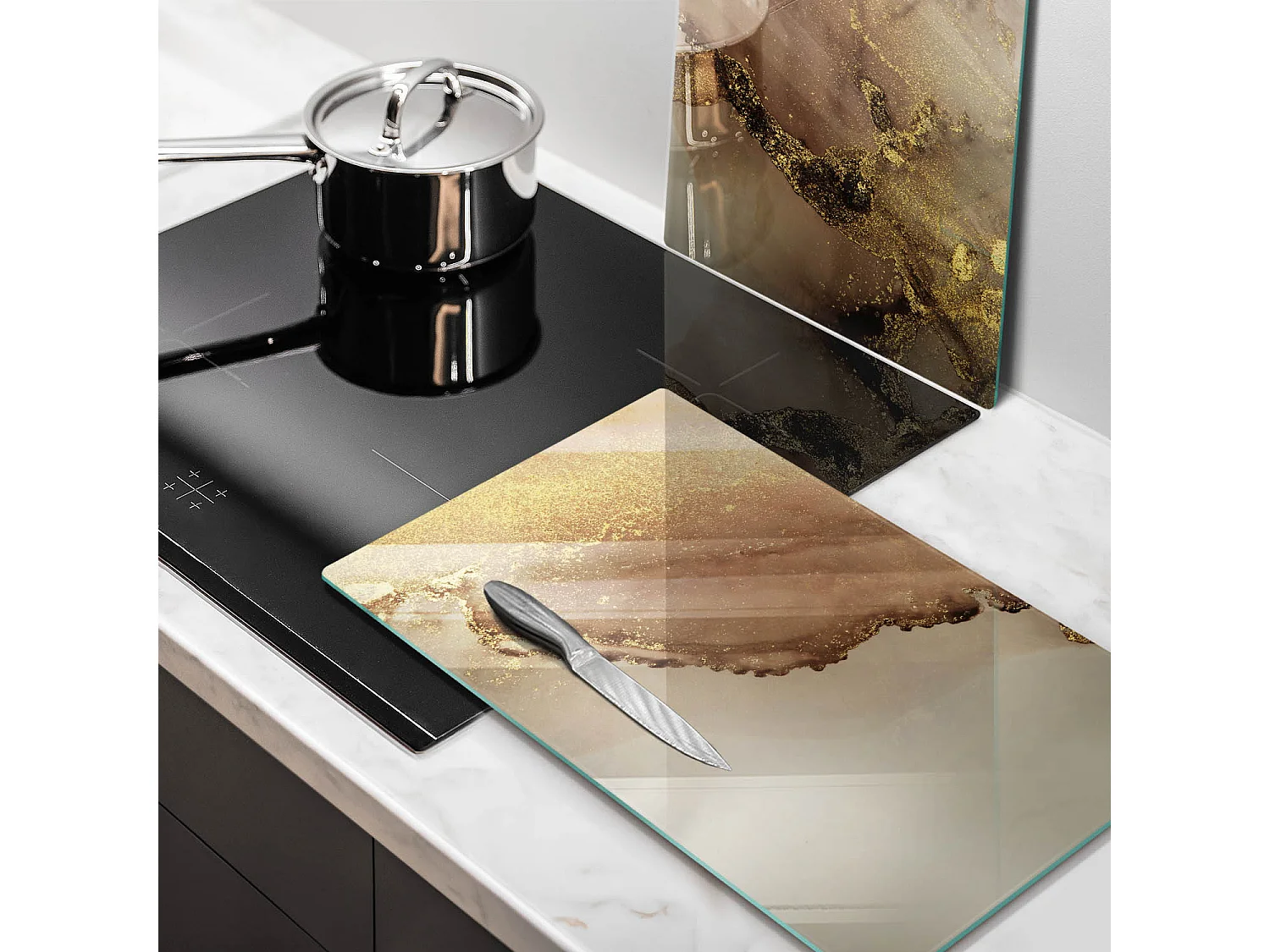 Tabla de cocina rectangular de vidrio, 2 piezas, 30x52 cm Oro abstracto