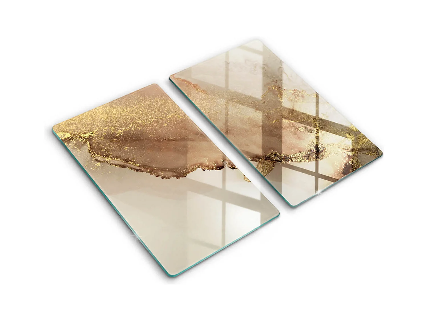 Planche de cuisine rectangulaire en verre, 2 pièces, 30x52 cm Or abstrait