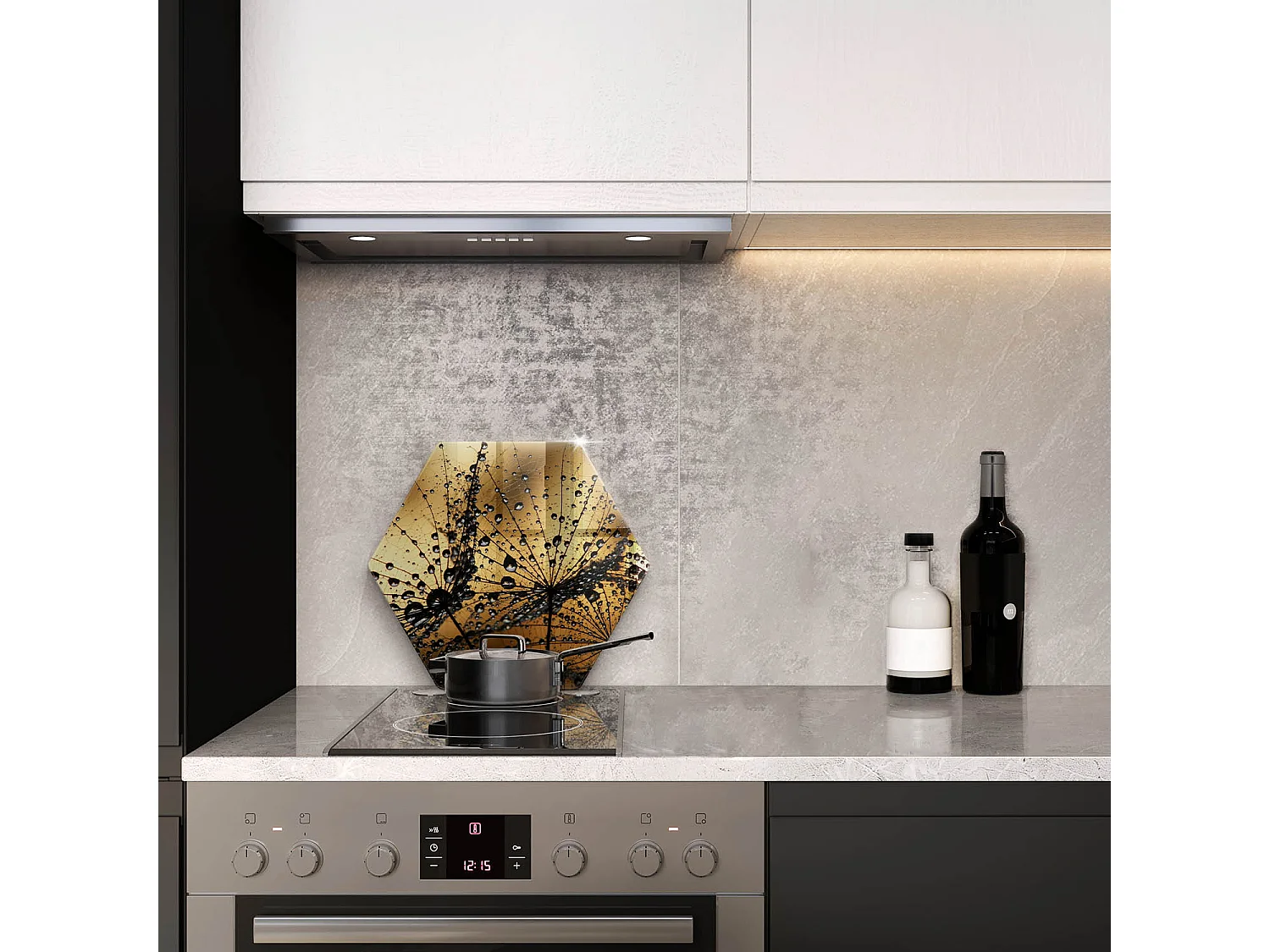 Sechseckiges Küchenbrett aus Glas, 40 cm Rosa und Löwenzahn