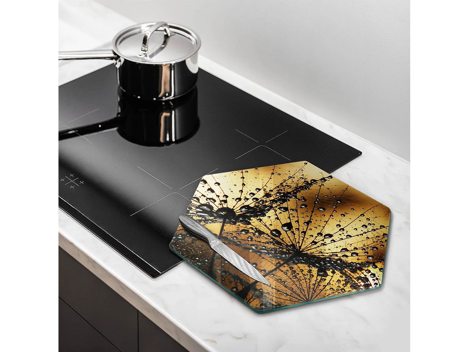 Planche de cuisine hexagonale en verre, 40 cm Rosa et pissenlits