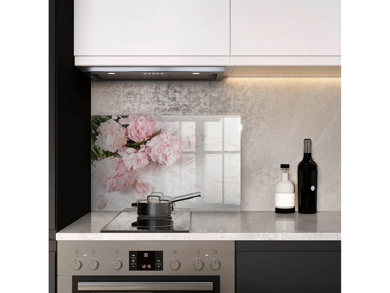 Rechteckiges Küchenbrett aus Glas, 80x52 cm. Zarte rosa Blüten