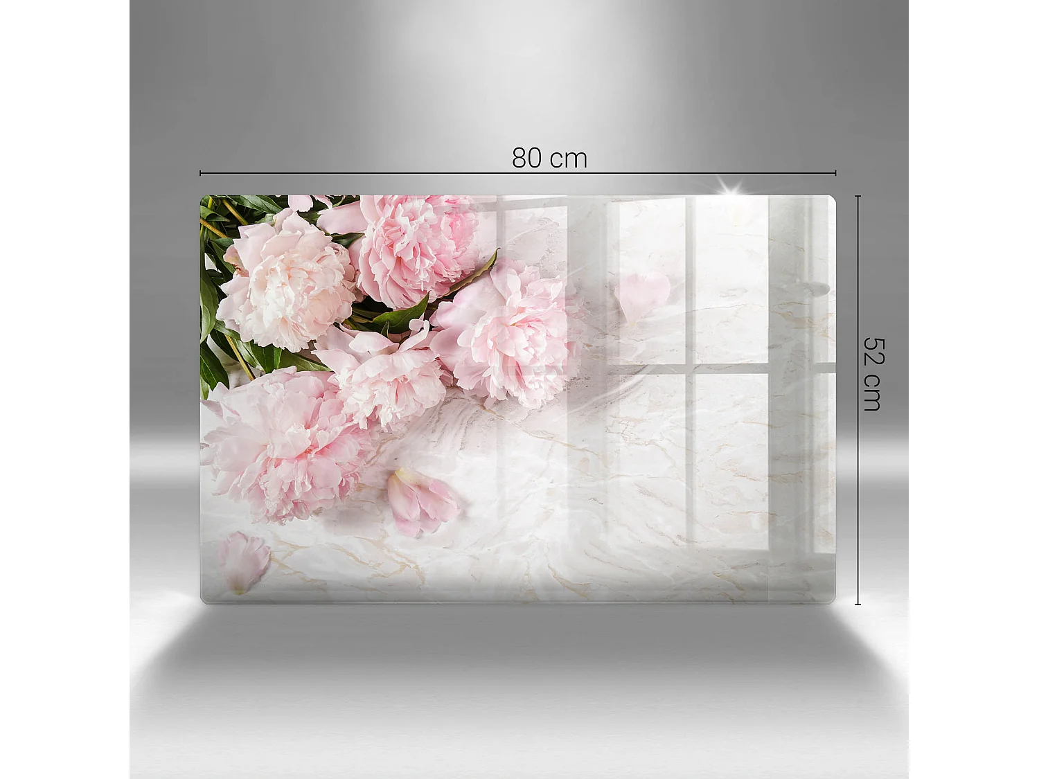 Rechteckiges Küchenbrett aus Glas, 80x52 cm. Zarte rosa Blüten