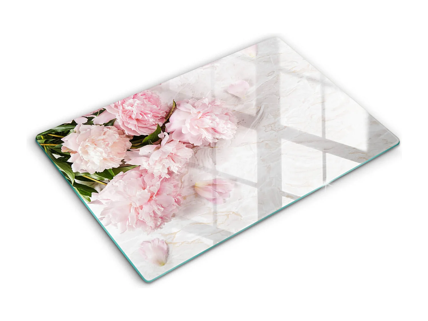 Rechteckiges Küchenbrett aus Glas, 80x52 cm. Zarte rosa Blüten