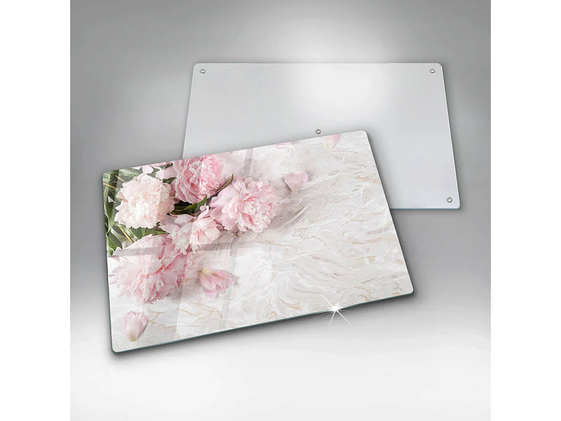 Rechteckiges Küchenbrett aus Glas, 80x52 cm. Zarte rosa Blüten