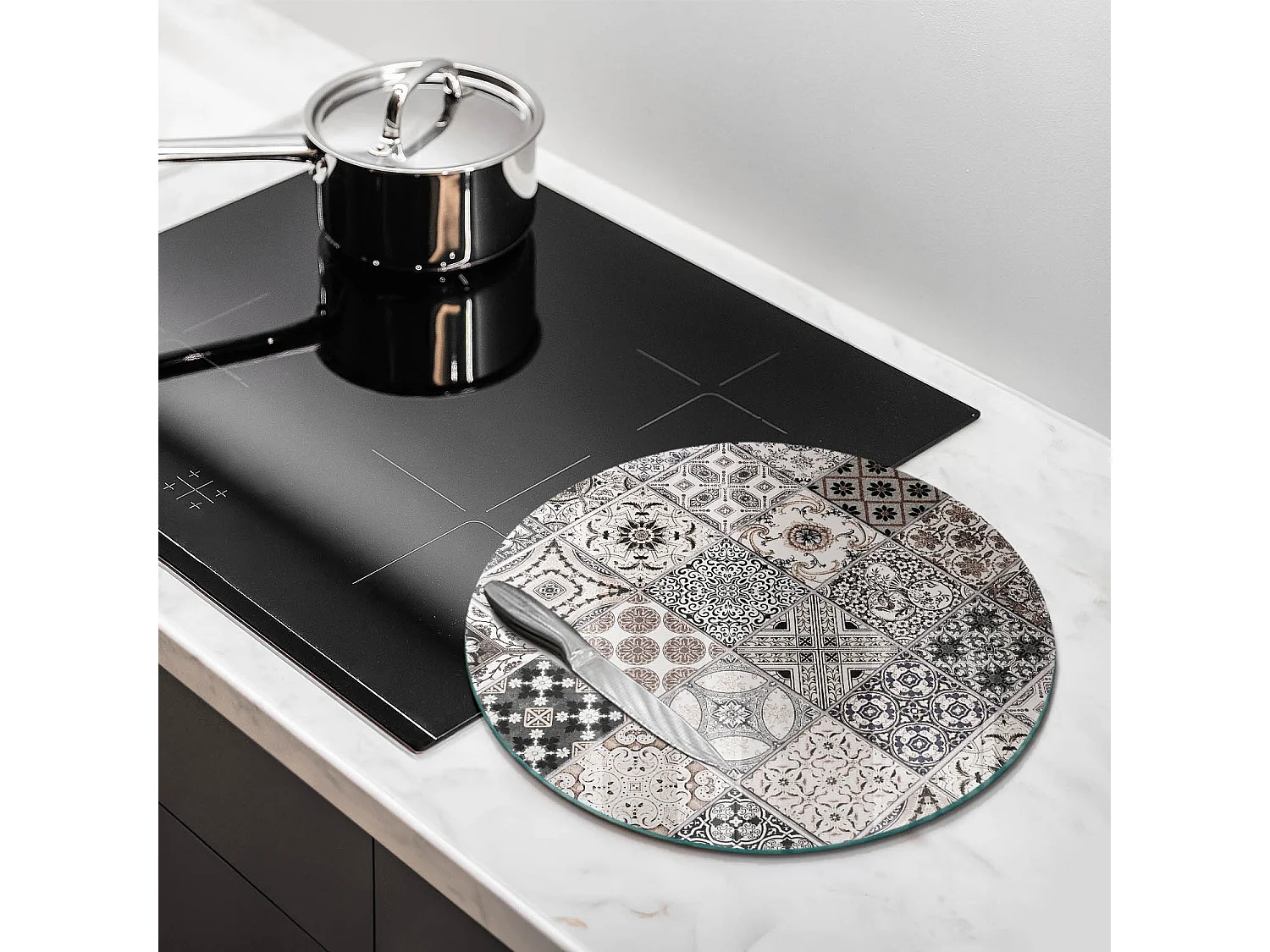 Planche de cuisine ronde en verre, 40 cm Carreaux décoratifs