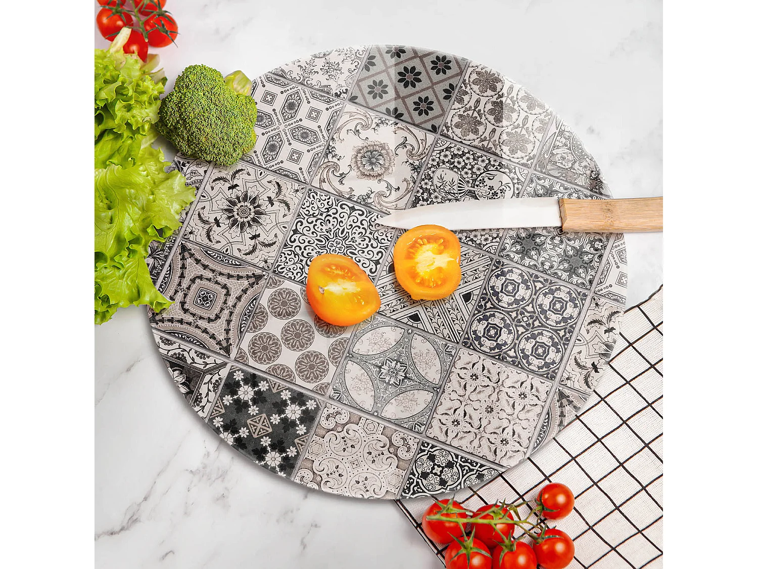 Planche de cuisine ronde en verre, 40 cm Carreaux décoratifs