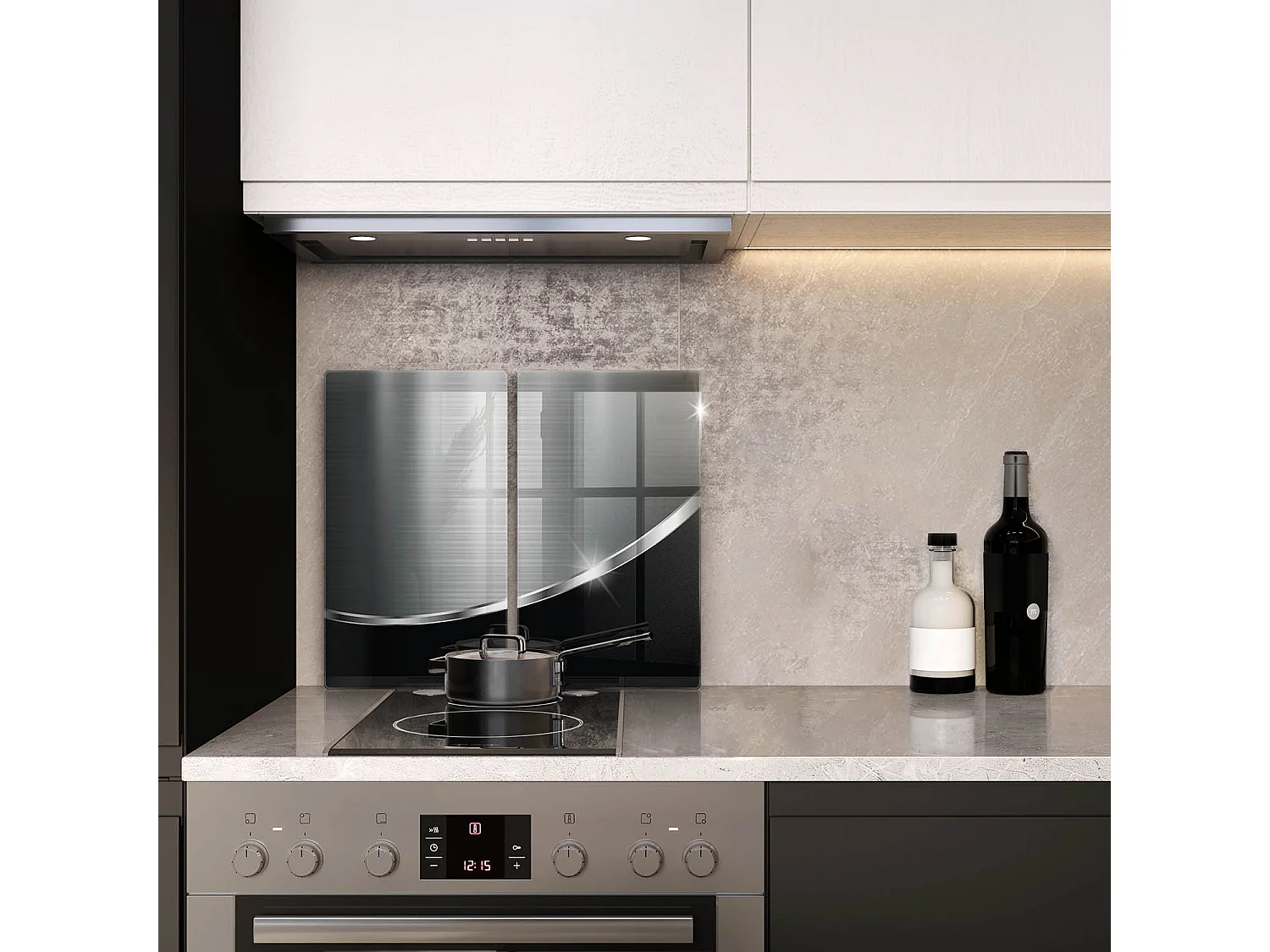 Rechteckiges Küchenbrett aus Glas, 2 Stück 30x52 cm Abstraktion mit Metall