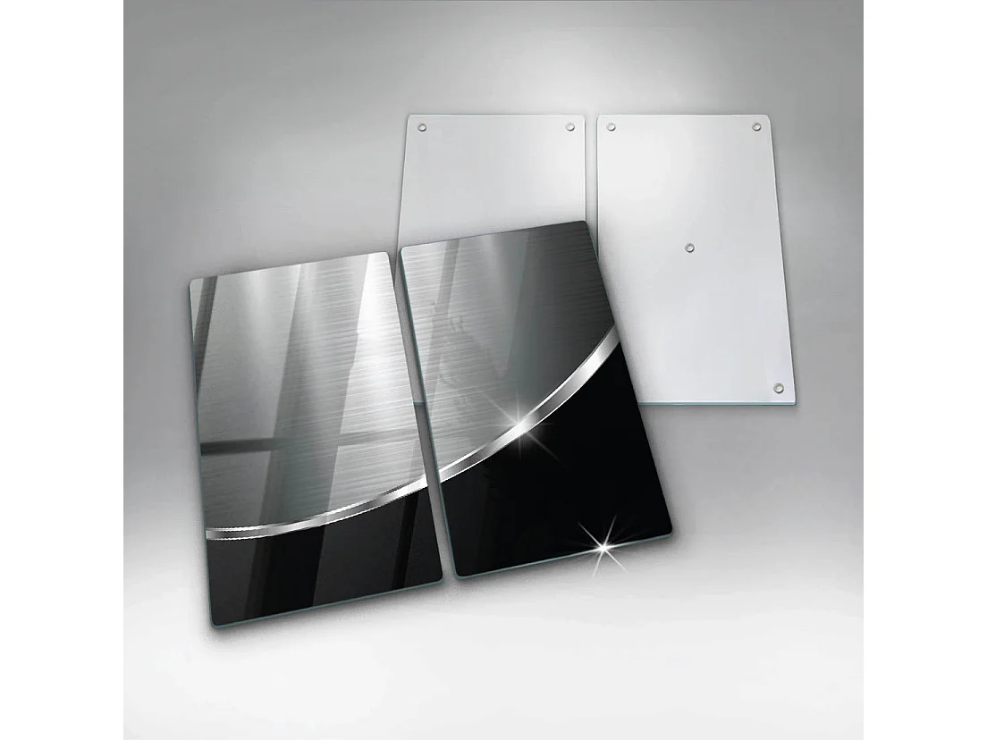 Rechteckiges Küchenbrett aus Glas, 2 Stück 30x52 cm Abstraktion mit Metall