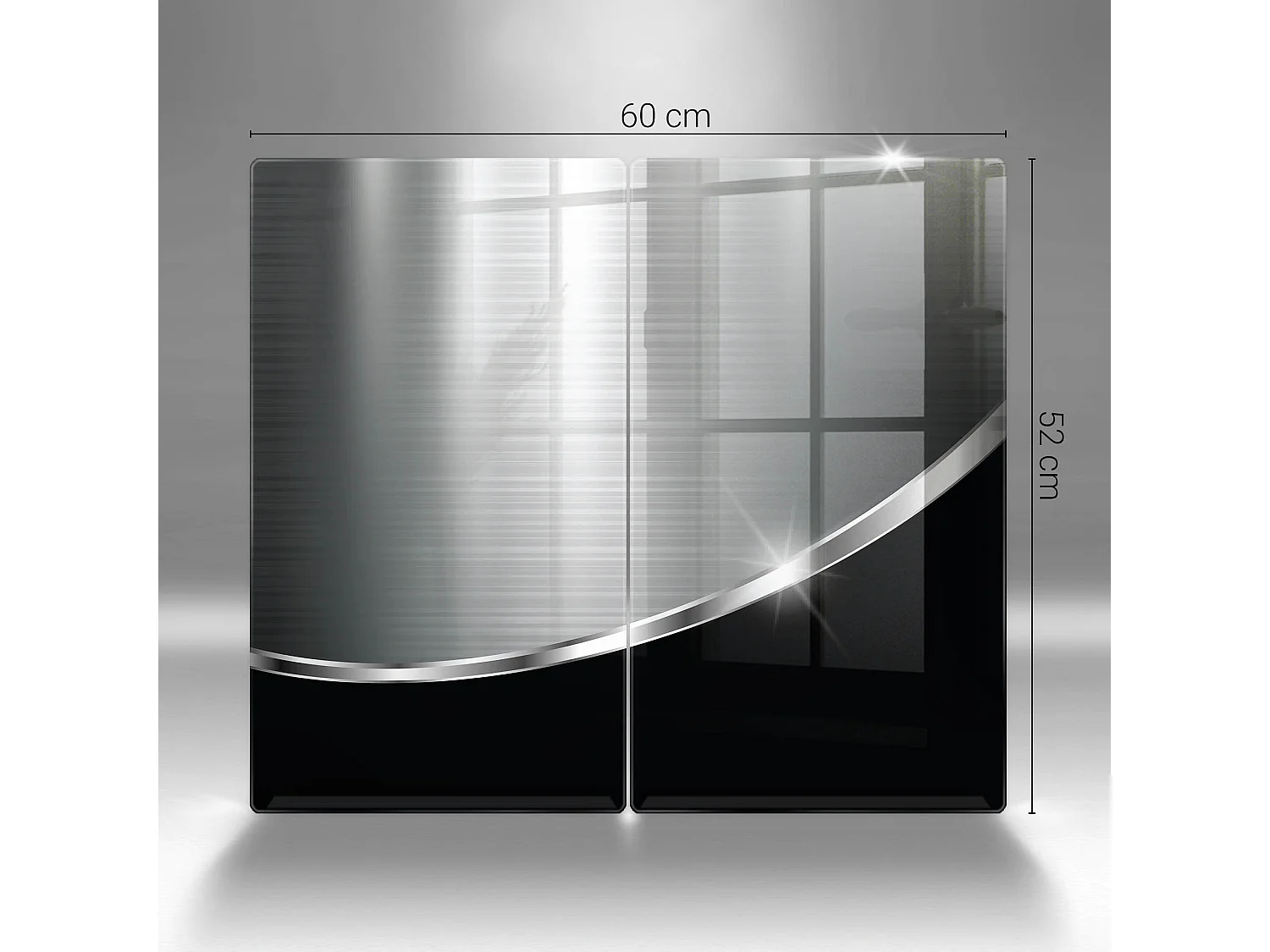 Rechteckiges Küchenbrett aus Glas, 2 Stück 30x52 cm Abstraktion mit Metall