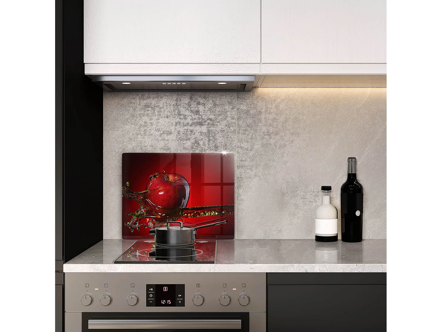 Rechteckiges Küchenbrett aus Glas, 52x40 cm Apfel im Wasser