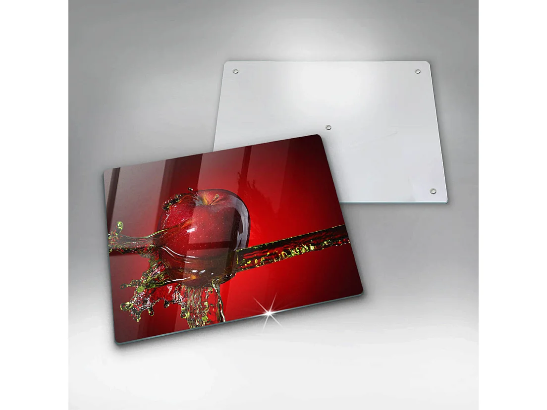 Rechteckiges Küchenbrett aus Glas, 52x40 cm Apfel im Wasser