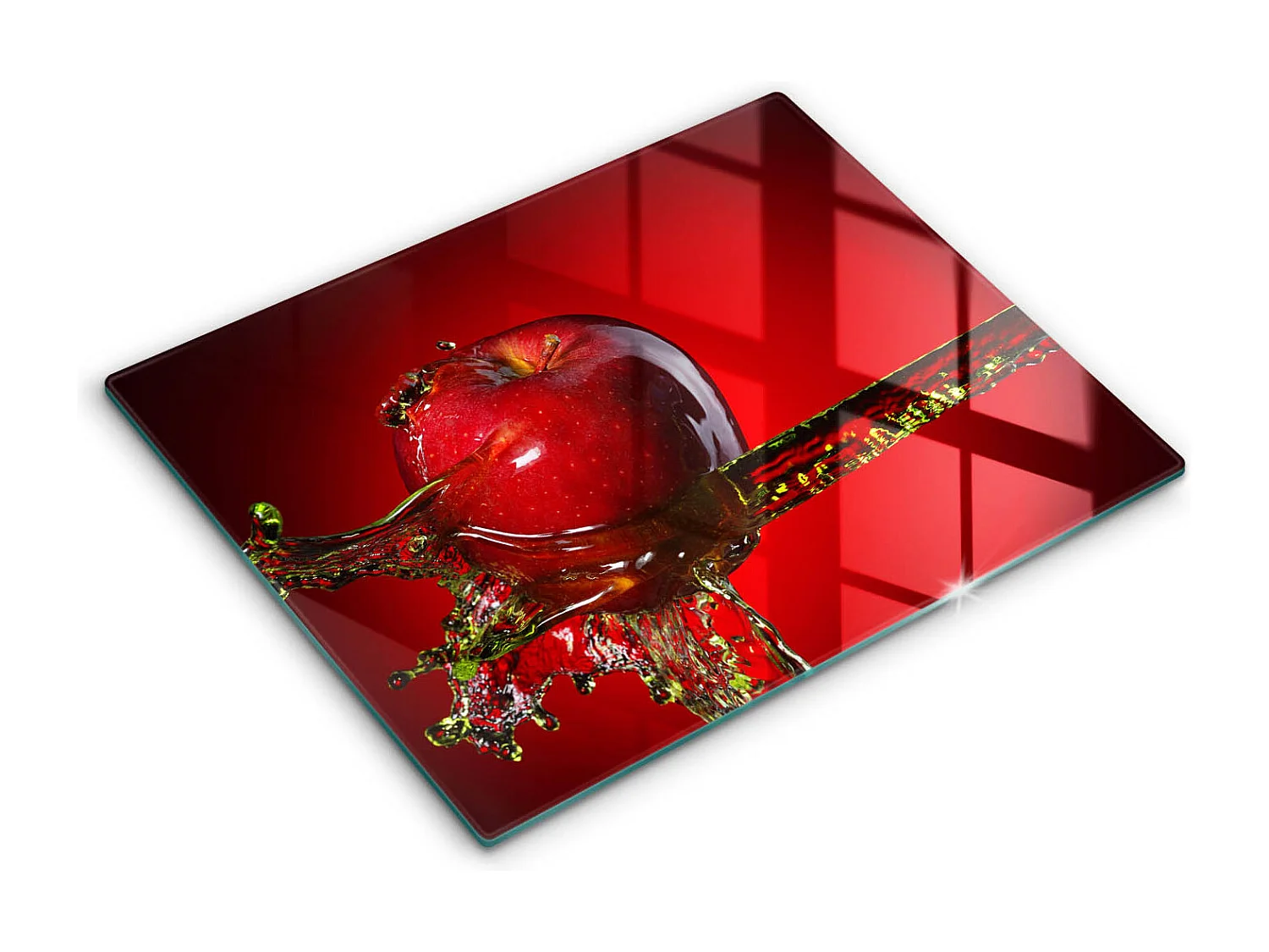 Rechteckiges Küchenbrett aus Glas, 52x40 cm Apfel im Wasser