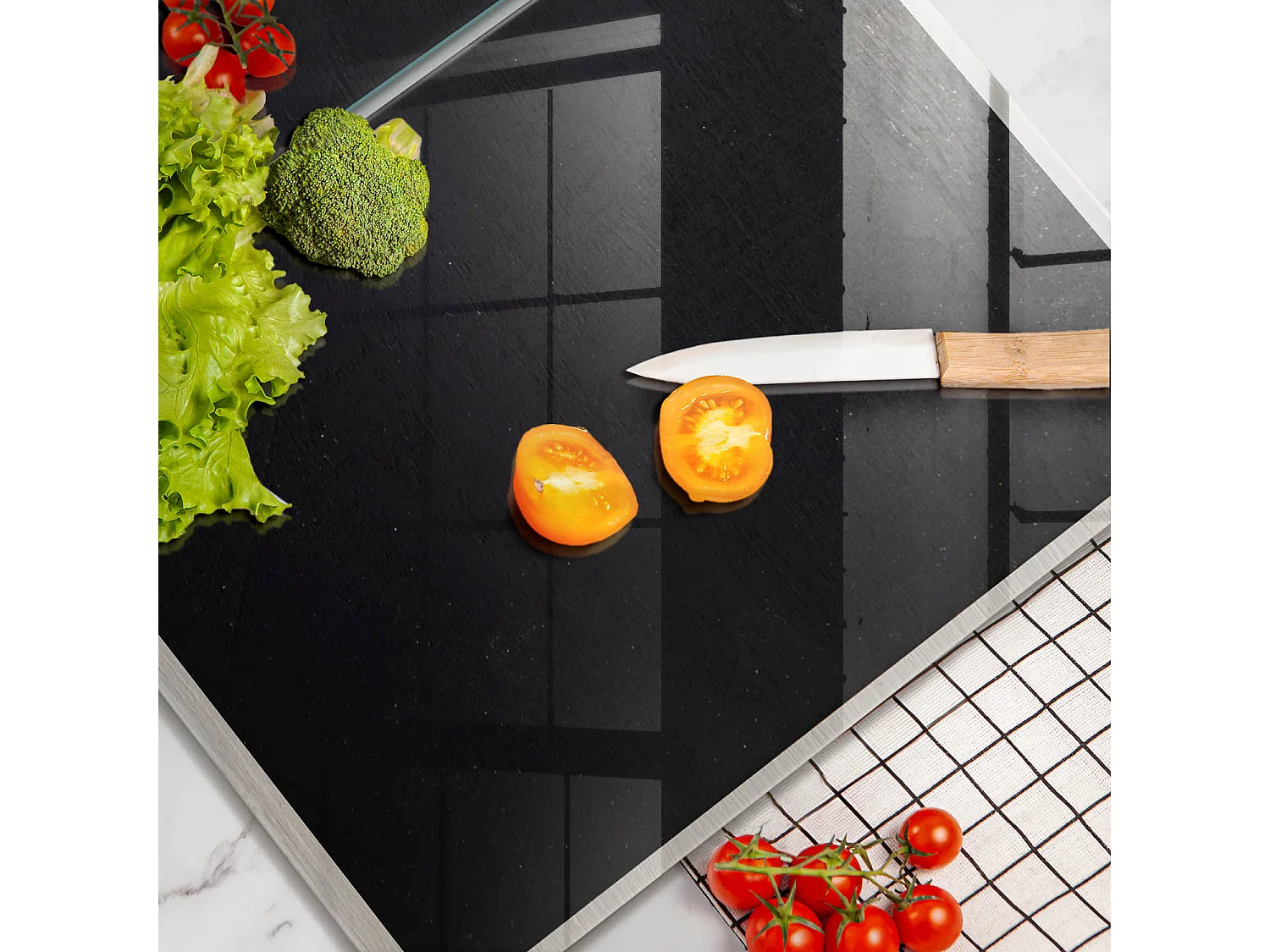 Planche de cuisine rectangulaire en verre, 2 pièces 40x52 cm Noir