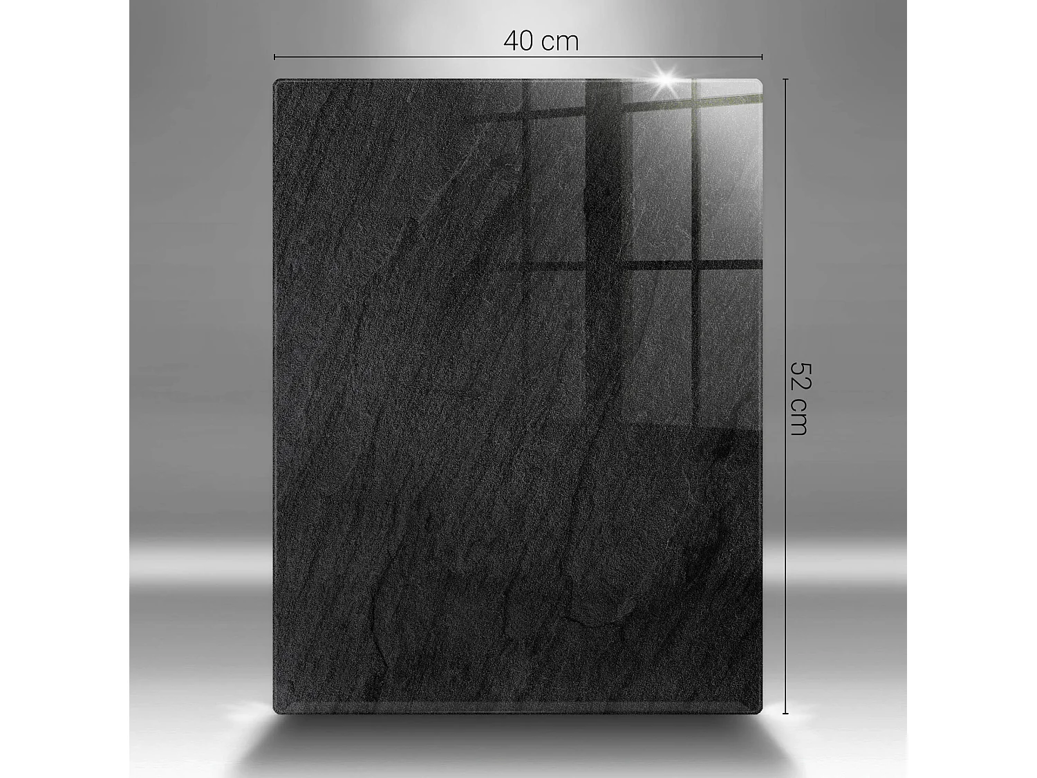 Rechteckiges Küchenbrett aus Glas, 30x52 cm, Steinstruktur.