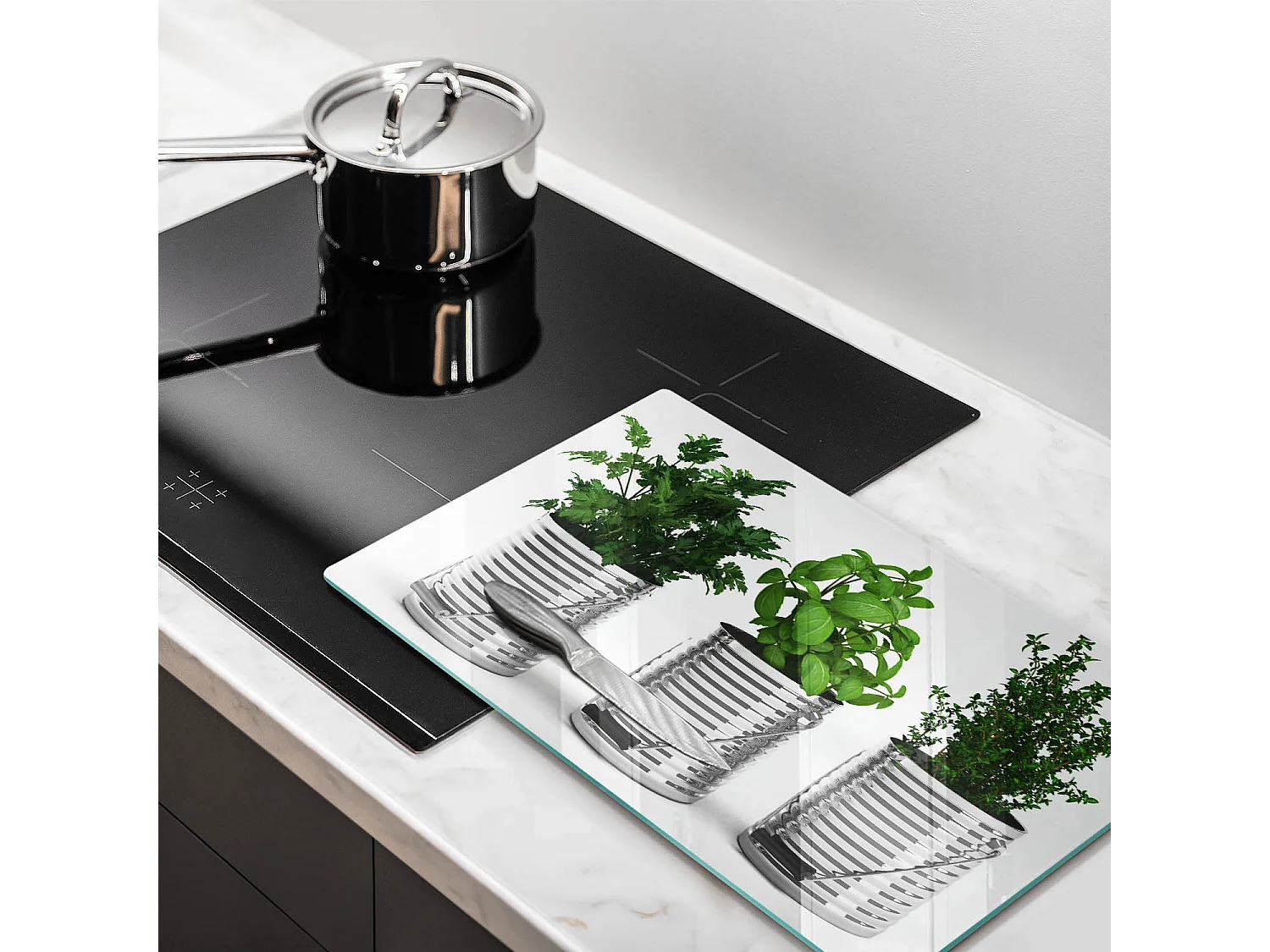 Planche de cuisine rectangulaire en verre, 52x30 cm Pots d'herbes et de plantes