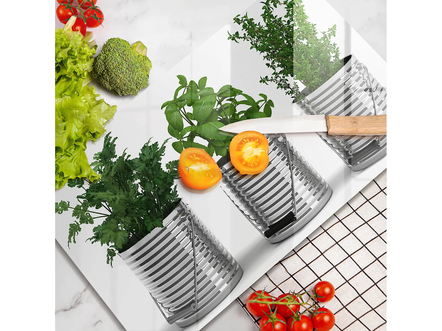 Planche de cuisine rectangulaire en verre, 52x30 cm Pots d'herbes et de plantes