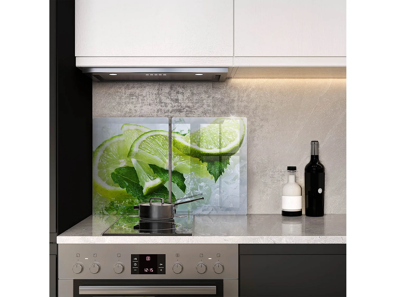 Rechteckiges Küchenbrett aus Glas, 2 Stück 40x52 cm Limette, Minze und Eis