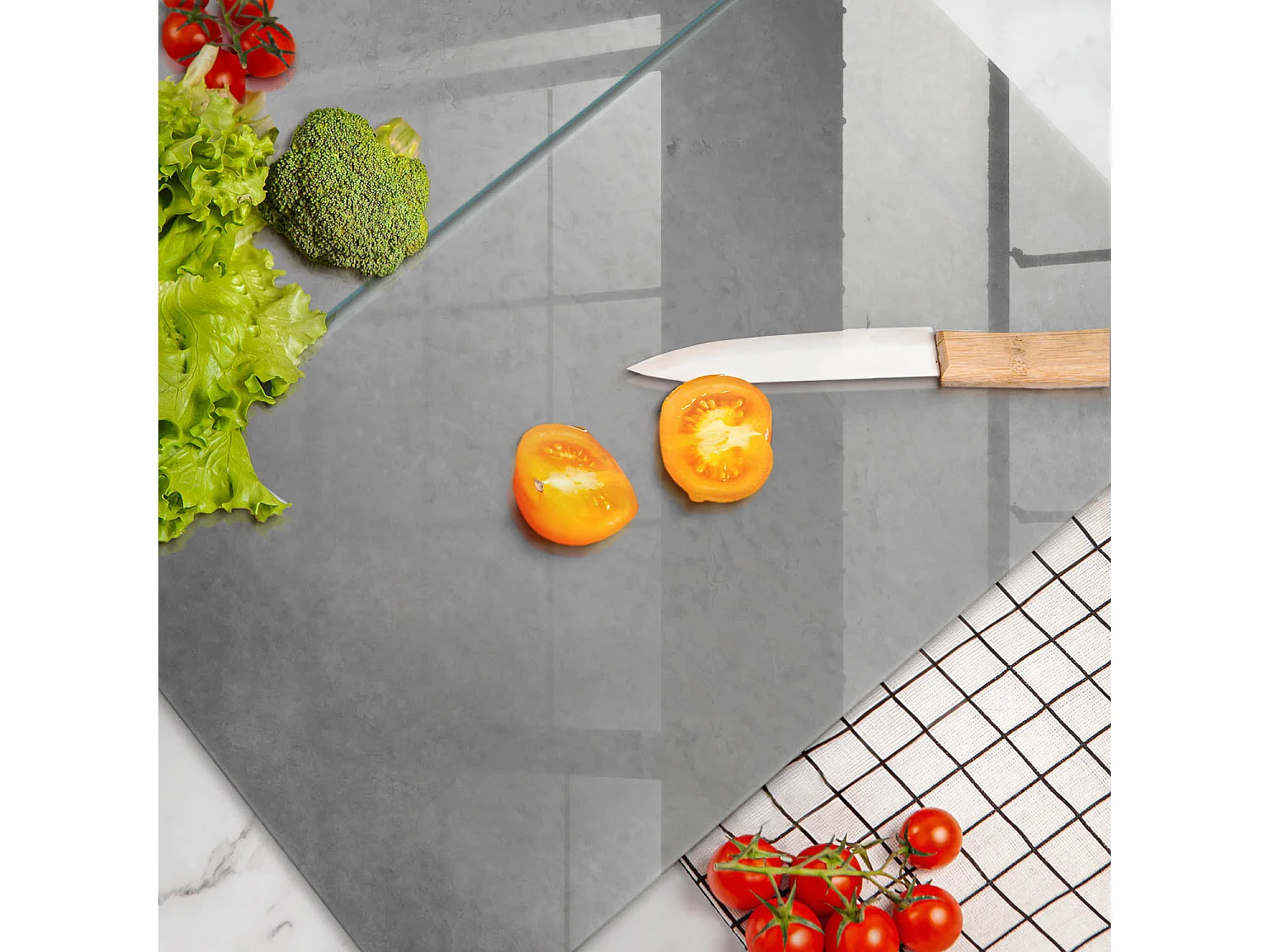 Rechthoekig glazen keukenbord, 2 stuks 30x52 cm Betontextuurachtergrond