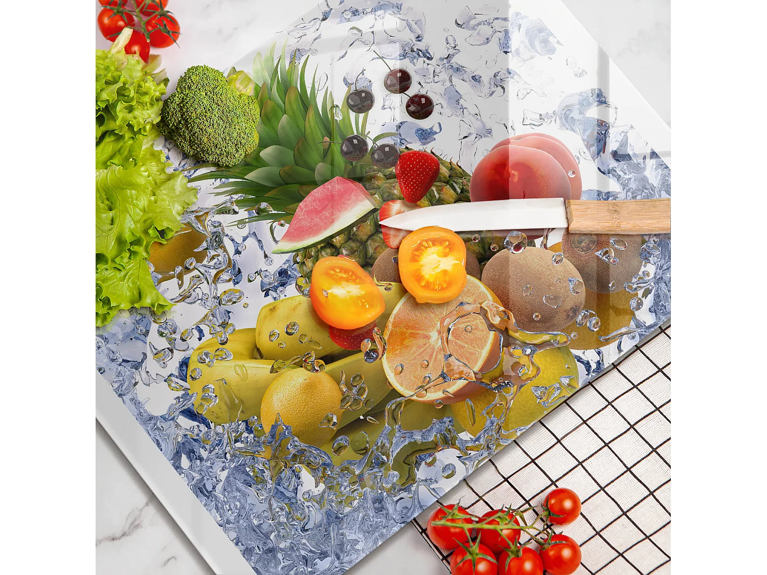 Tabla de cocina rectangular de cristal, 52x40 cm Frutas jugosas y agua