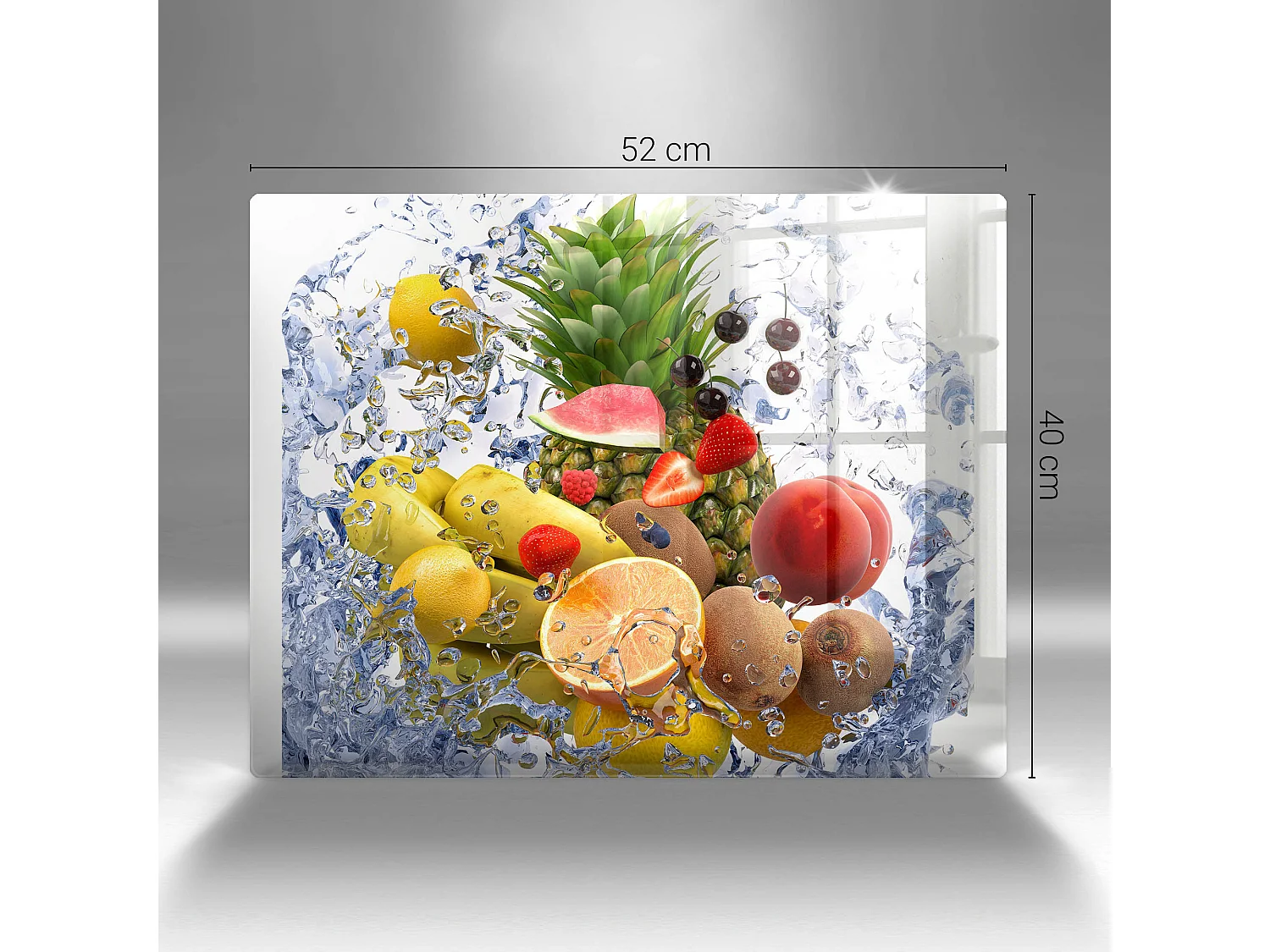 Tabla de cocina rectangular de cristal, 52x40 cm Frutas jugosas y agua