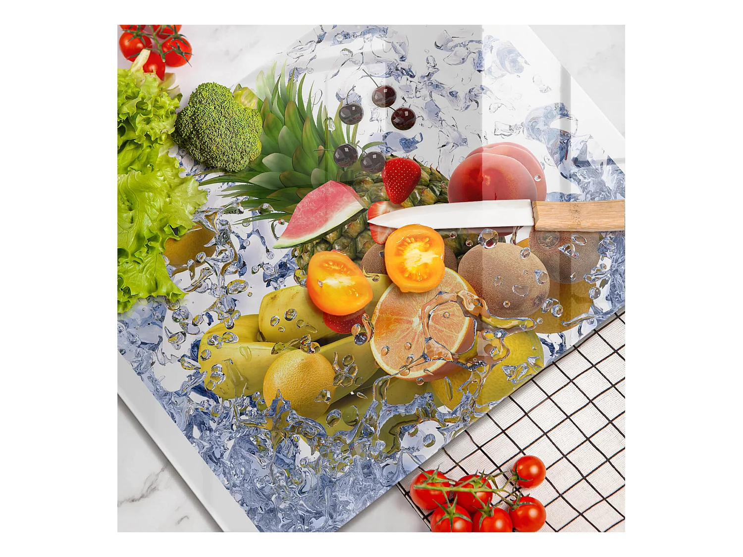 Planche de cuisine rectangulaire en verre, 52x40 cm Fruits juteux et eau
