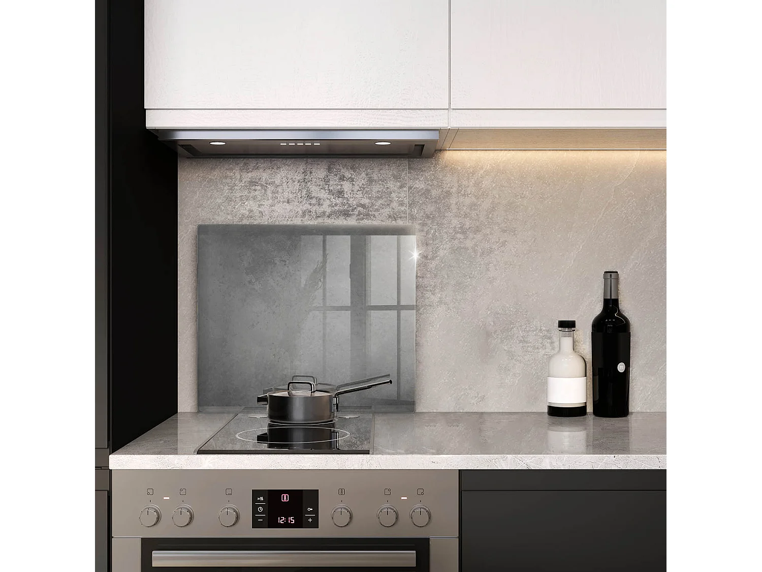 Rechteckiges Küchenbrett aus Glas, 60 x 52 cm, Hintergrund mit Betonstruktur