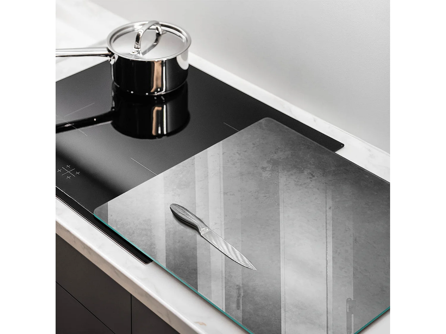 Planche de cuisine rectangulaire en verre, 60x52 cm, fond texture béton