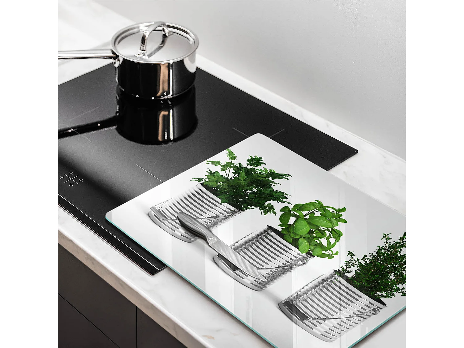 Planche de cuisine rectangulaire en verre, 52x40 cm Pots d'herbes et de plantes