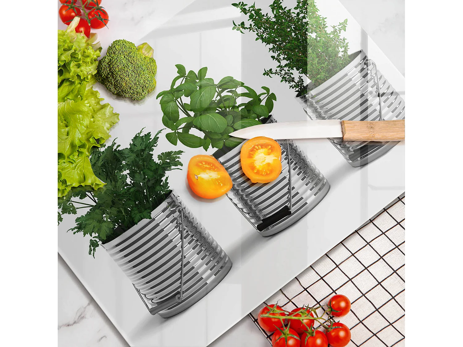 Planche de cuisine rectangulaire en verre, 52x40 cm Pots d'herbes et de plantes