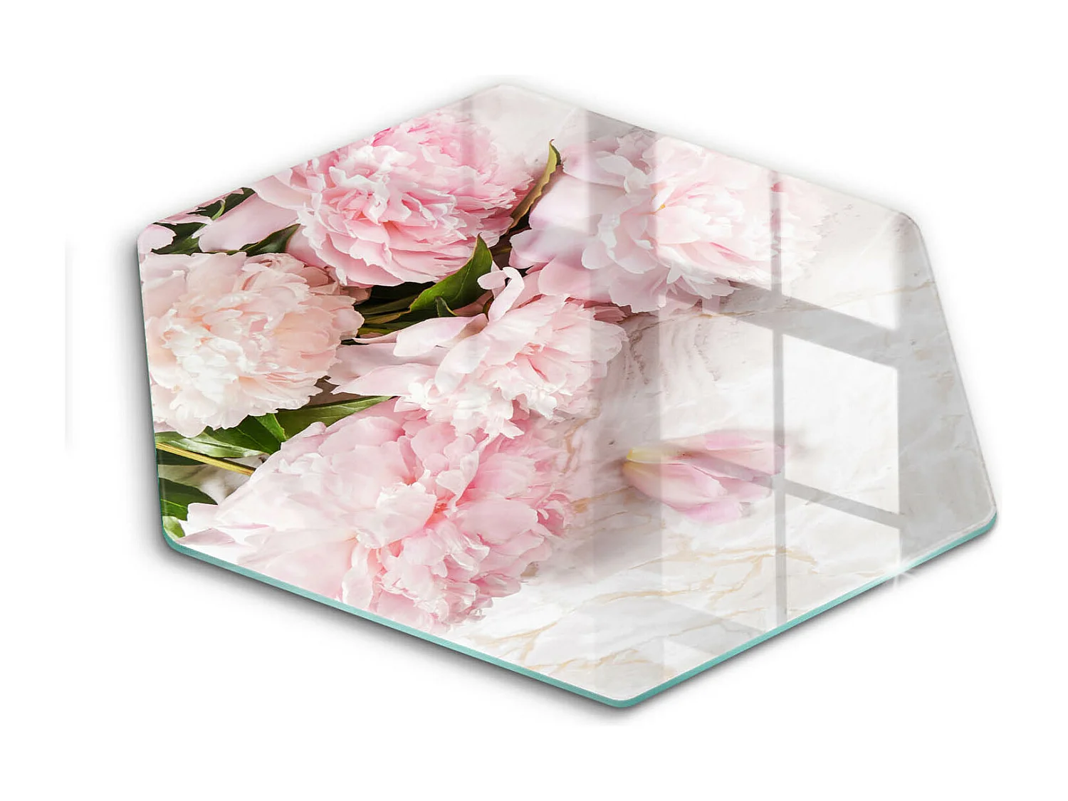 Planche de cuisine hexagonale en verre, 40 cm Fleurs roses délicates