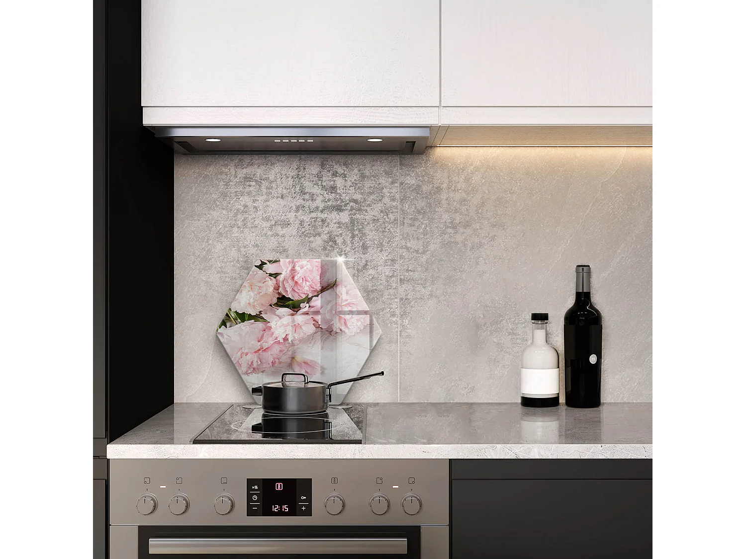 Planche de cuisine hexagonale en verre, 40 cm Fleurs roses délicates