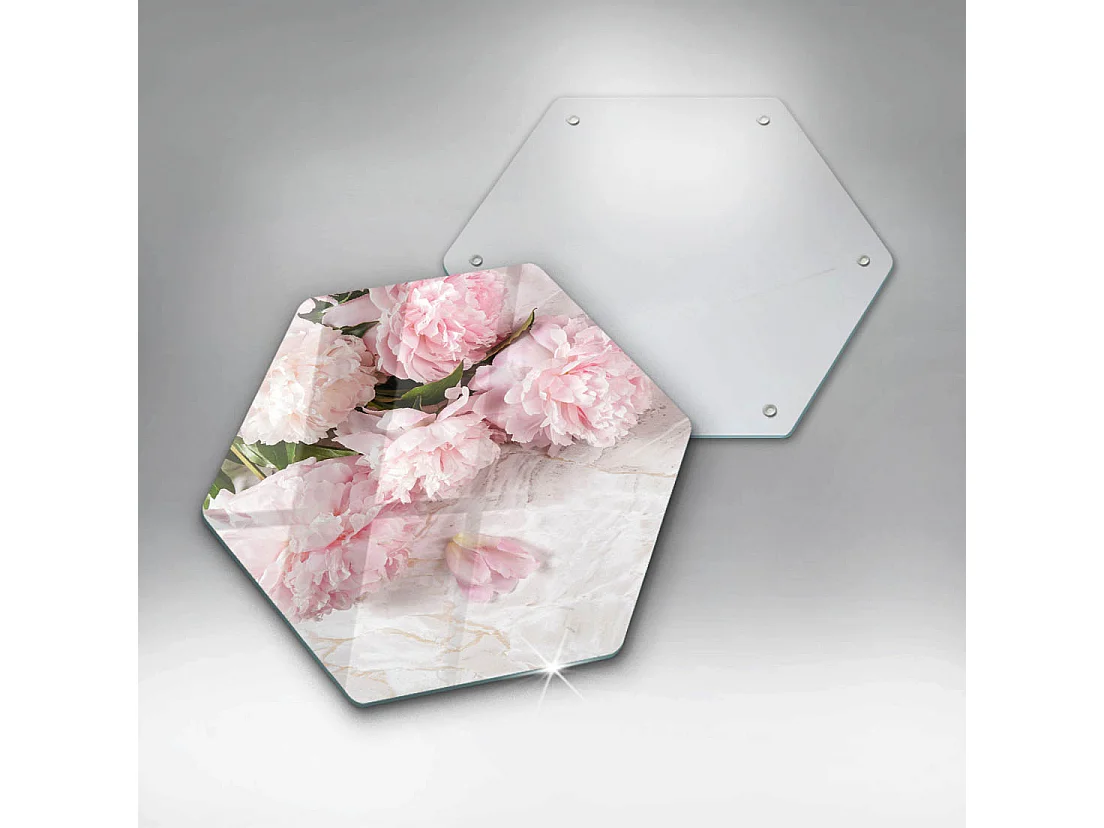 Planche de cuisine hexagonale en verre, 40 cm Fleurs roses délicates