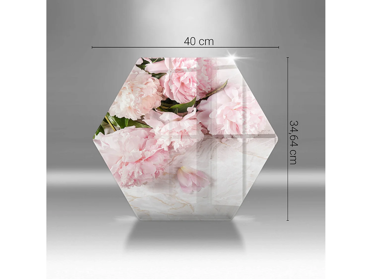 Planche de cuisine hexagonale en verre, 40 cm Fleurs roses délicates