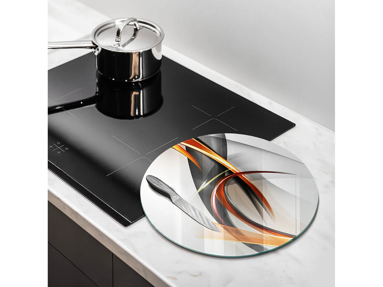 Rundes Küchenbrett aus Glas, 40 cm. Moderne Formen