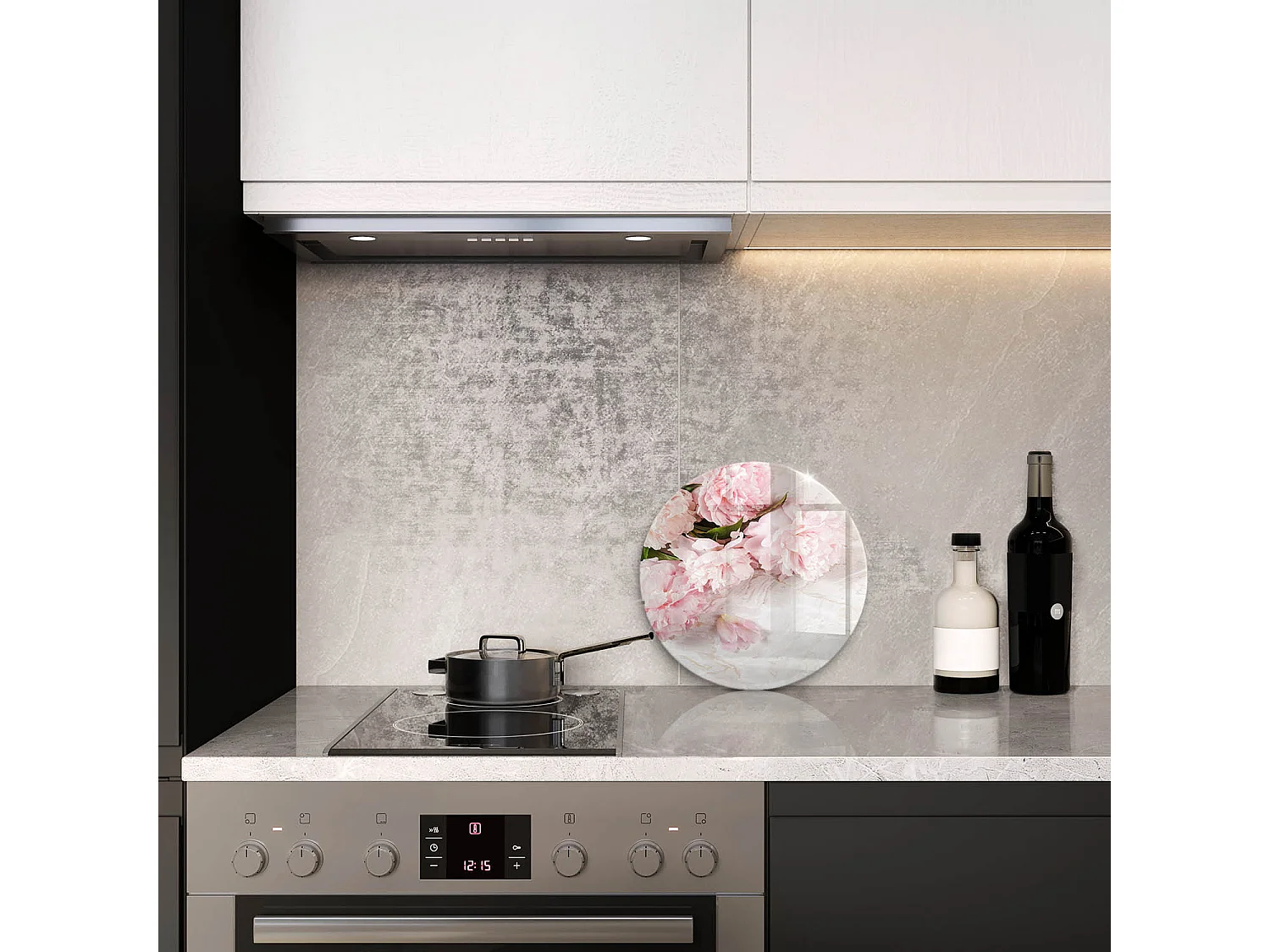 Tagliere da cucina rotondo in vetro, 30 cm Delicati fiori rosa