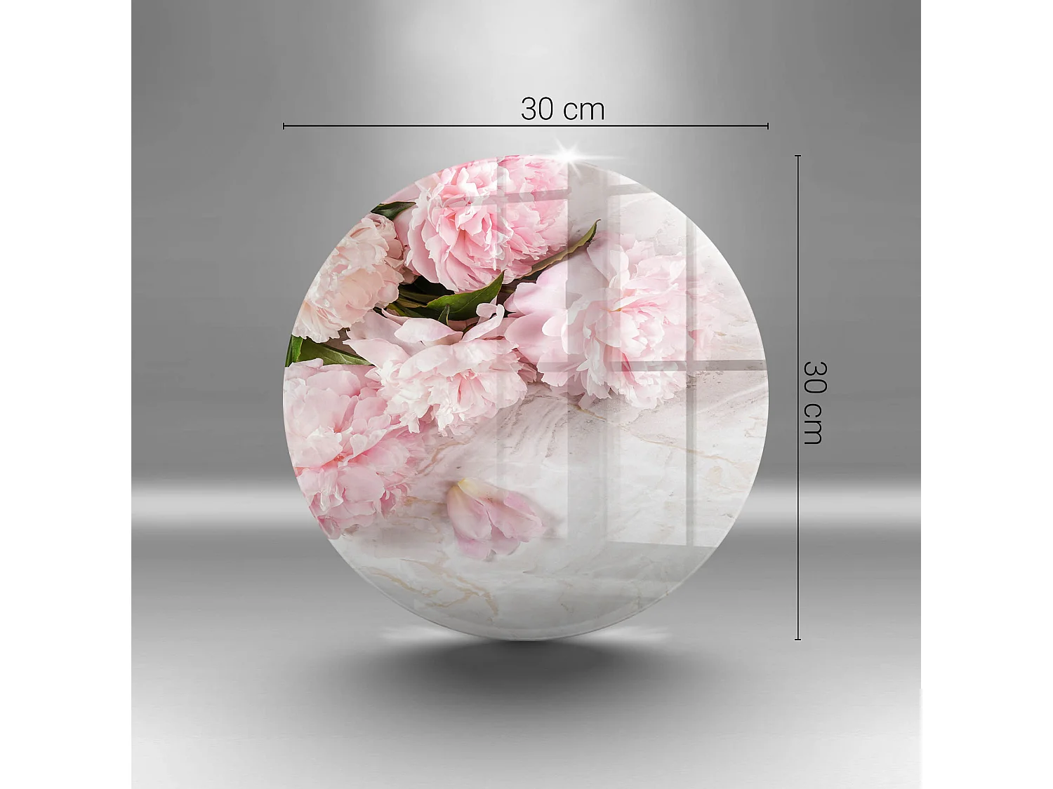 Planche de cuisine ronde en verre, 30 cm Fleurs roses délicates