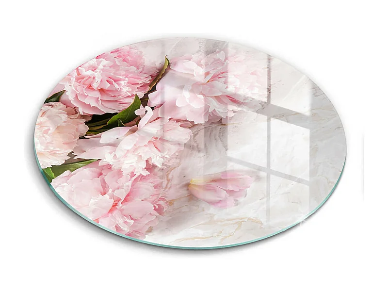 Rundes Küchenbrett aus Glas, 30 cm. Zarte rosa Blüten