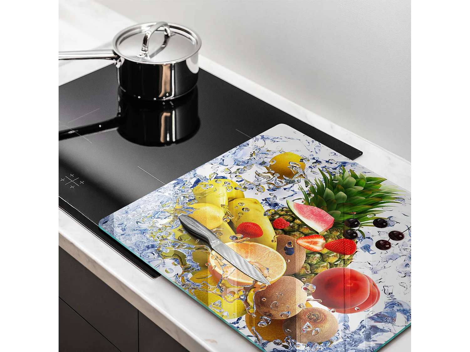 Planche de cuisine rectangulaire en verre, 60x52 cm Fruits juteux et eau