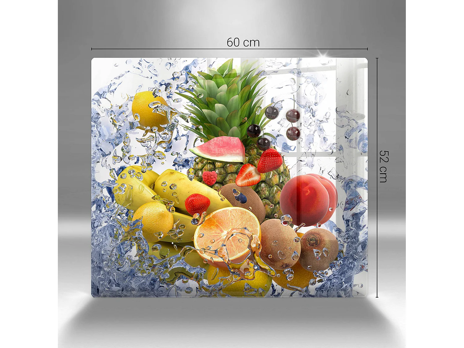 Planche de cuisine rectangulaire en verre, 60x52 cm Fruits juteux et eau