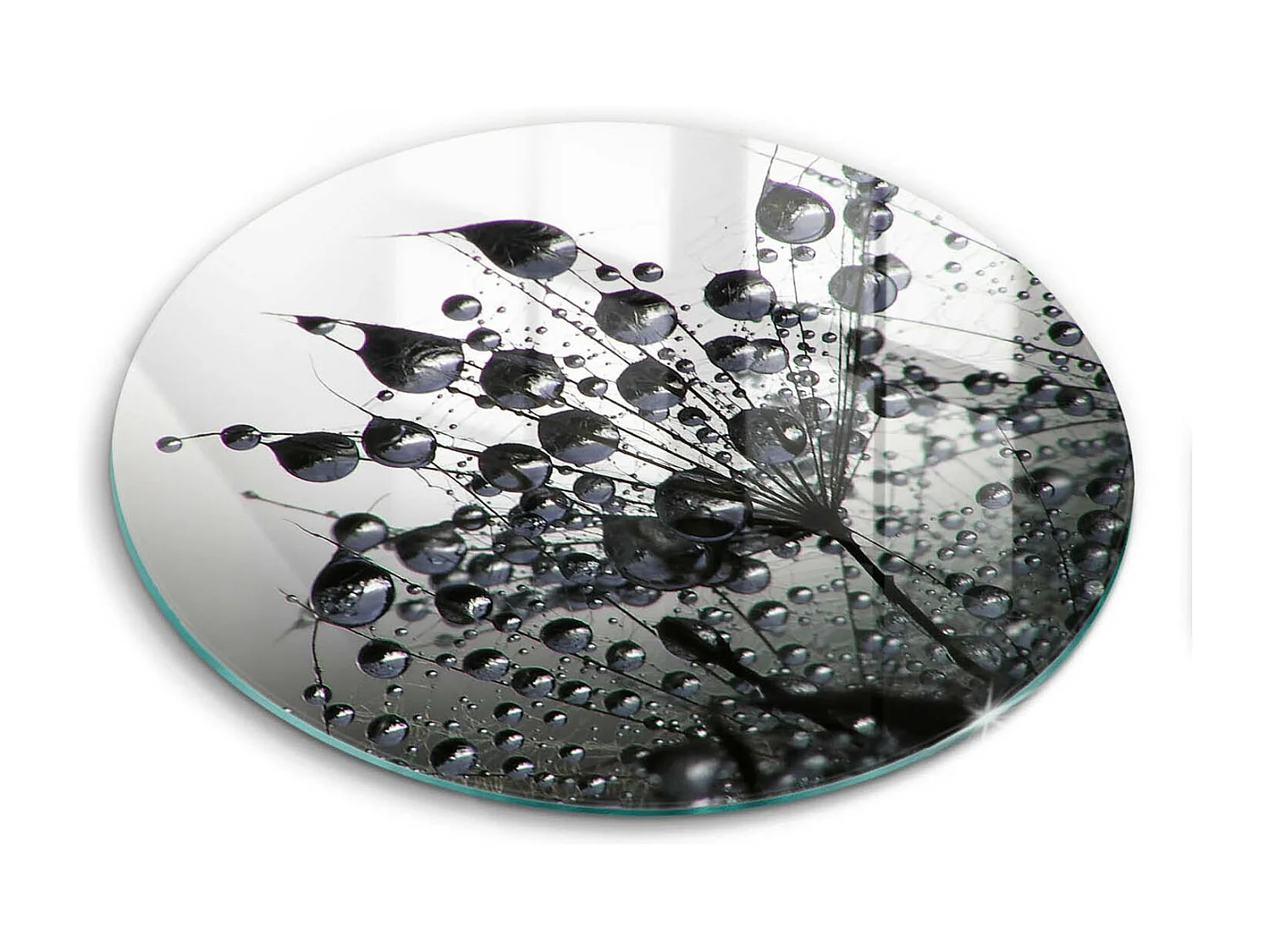 Planche de cuisine ronde en verre, 30 cm Pissenlits et rosée