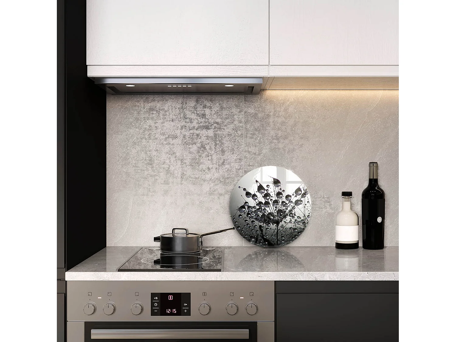 Planche de cuisine ronde en verre, 30 cm Pissenlits et rosée