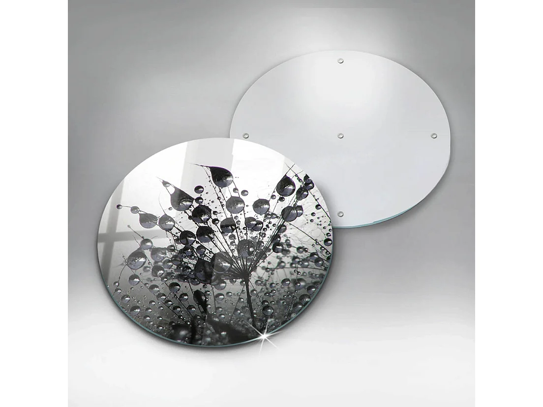 Planche de cuisine ronde en verre, 30 cm Pissenlits et rosée