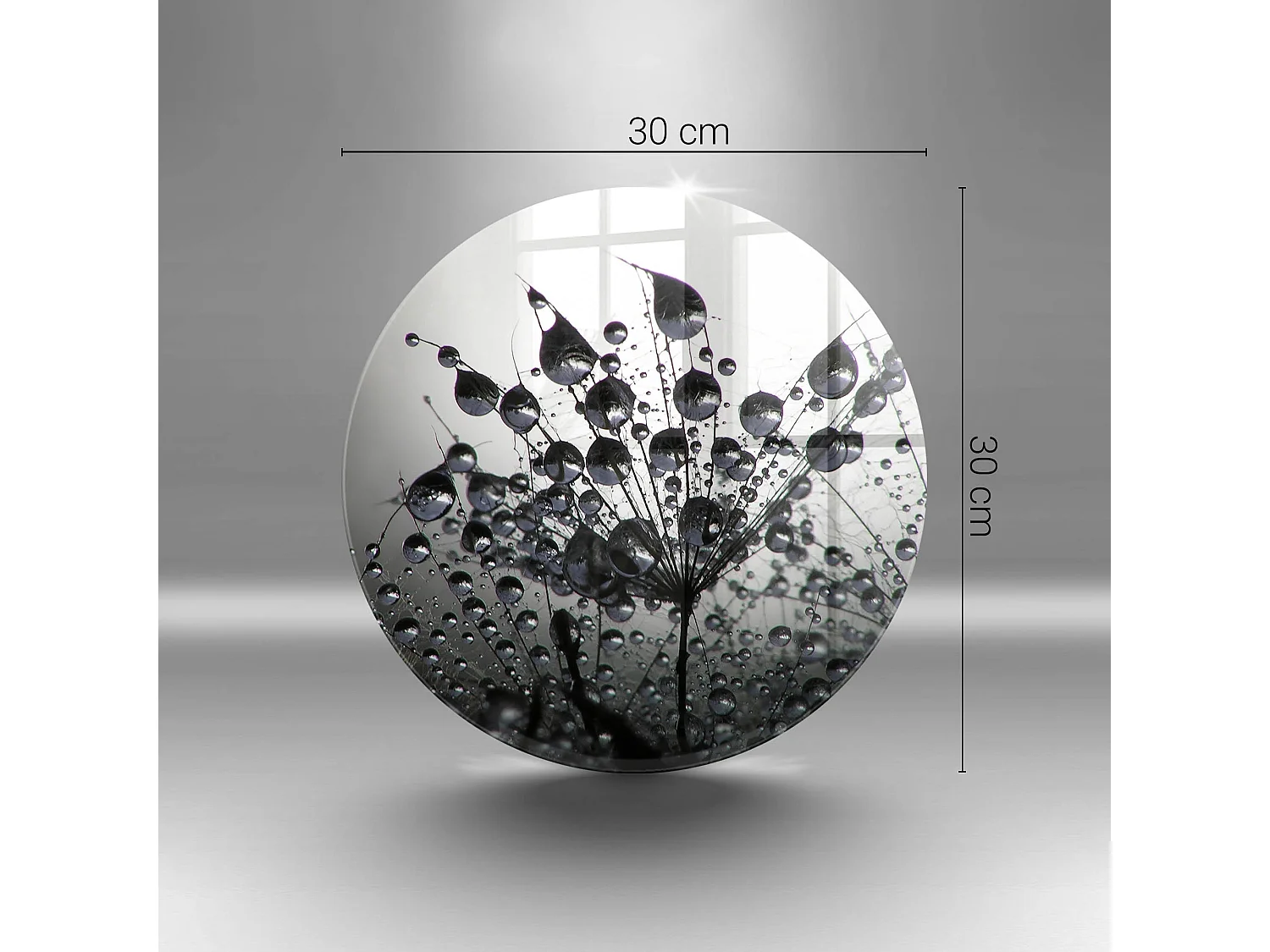 Planche de cuisine ronde en verre, 30 cm Pissenlits et rosée